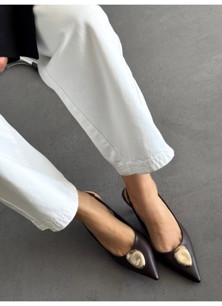 Acı kahve gold tokalı topuklu ayakkabı 