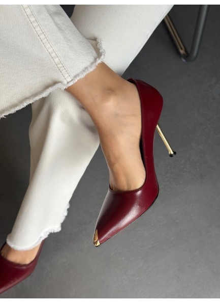 Bordo gold topuklu stiletto