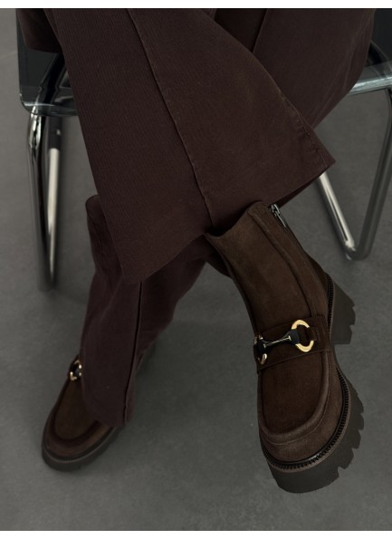 Acı kahve aksesuarlı hakiki deri bot