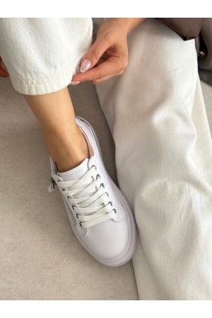 Beyaz yanı fermuar detaylı spor ayakkabı