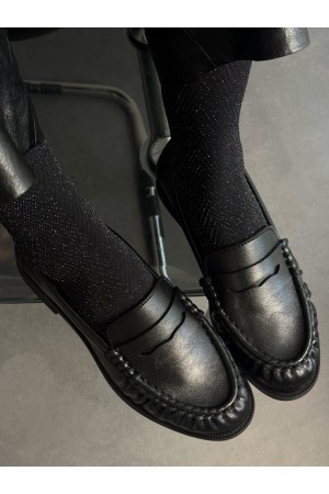 Siyah büzgülü mat deri loafer 