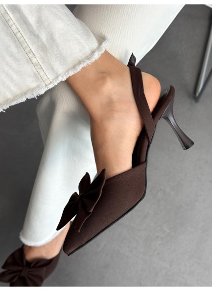 Acı kahve fiyonklu topuklu ayakkabı 