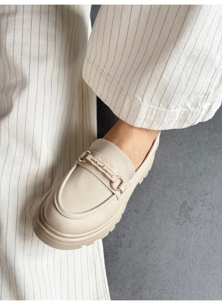 Bej tokalı loafer ayakkabı 