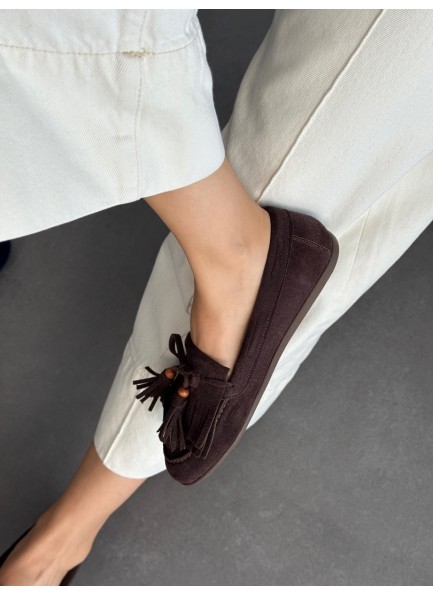 Acı kahve püsküllü loafer ayakkabı 