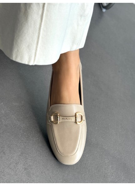 Bej ince taban tokalı loafer ayakkabı 