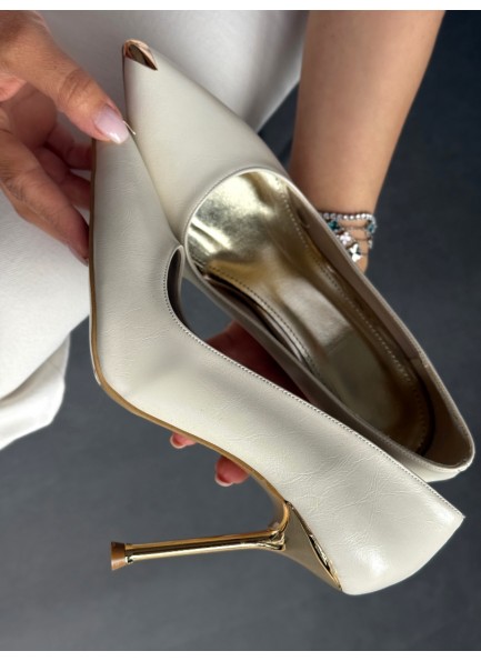 Bej gold topuklu stiletto