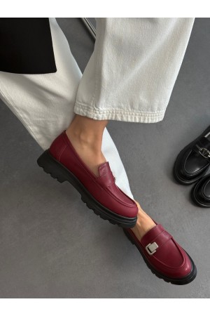 Bordo aksesuar detaylı loafer ayakkabı 