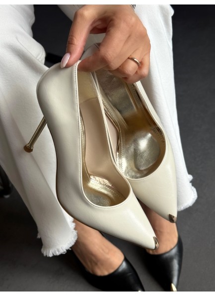 Bej gold topuklu stiletto